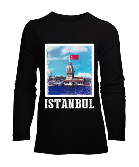 Tisho - istanbul, istanbul şehir,Türkiye,Türkiye bayrağı. Siyah Kadın Uzun Kol Tişört