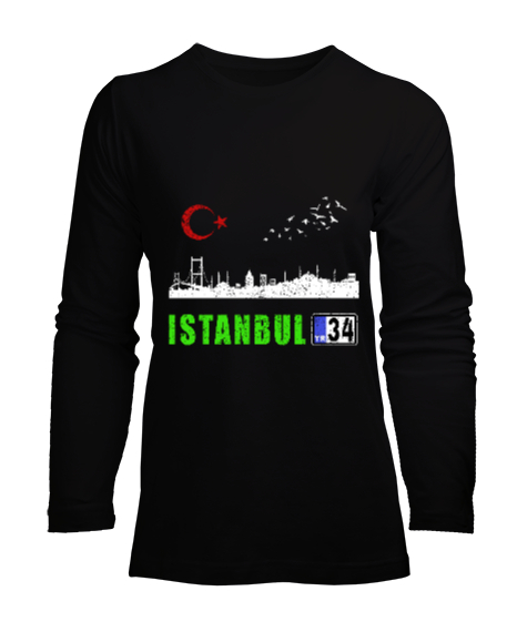 istanbul, istanbul şehir,Türkiye,Türkiye bayrağı. Siyah Kadın Uzun Kol Tişört - Tisho
