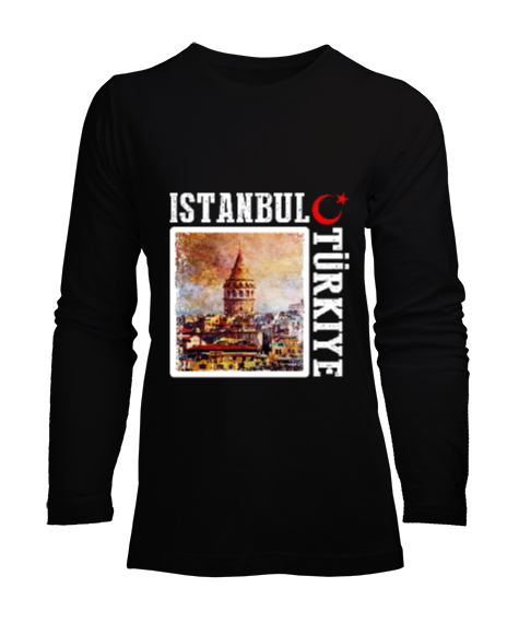 Tisho - istanbul, istanbul şehir,Türkiye,Türkiye bayrağı. Siyah Kadın Uzun Kol Tişört