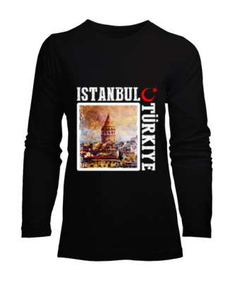 istanbul, istanbul şehir,Türkiye,Türkiye bayrağı. Siyah Kadın Uzun Kol Tişört - Tisho