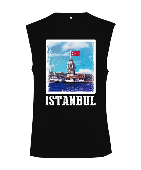 Tisho - istanbul, istanbul şehir,Türkiye,Türkiye bayrağı. Siyah Kesik Kol Unisex Tişört