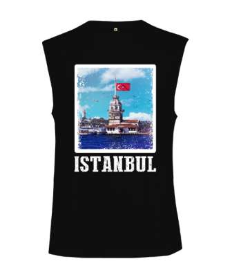 istanbul, istanbul şehir,Türkiye,Türkiye bayrağı. Siyah Kesik Kol Unisex Tişört - Tisho