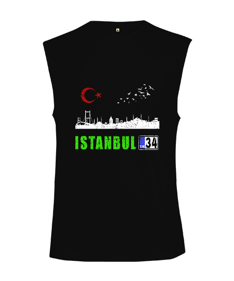 istanbul, istanbul şehir,Türkiye,Türkiye bayrağı. Siyah Kesik Kol Unisex Tişört - Tisho