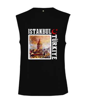 istanbul, istanbul şehir,Türkiye,Türkiye bayrağı. Siyah Kesik Kol Unisex Tişört - Tisho