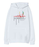 İstanbul - İstanbulu Dinliyorum Beyaz Oversize Unisex Kapüşonlu Sweatshirt - Tisho
