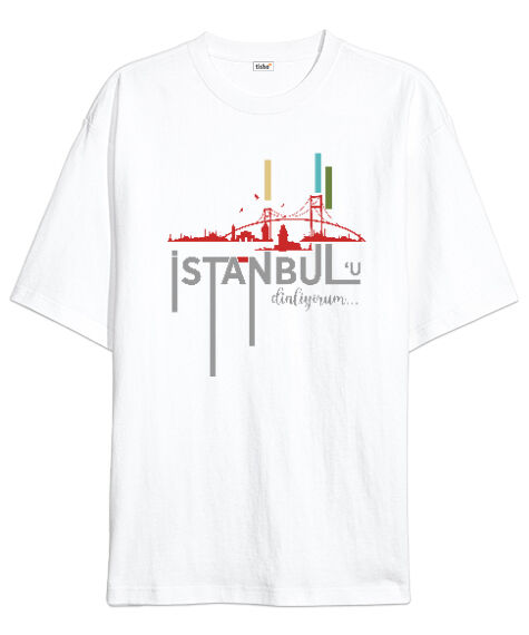 Tisho - İstanbul - İstanbulu Dinliyorum Beyaz Oversize Unisex Tişört