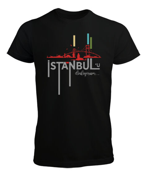 Tisho - İstanbul - İstanbulu Dinliyorum Siyah Erkek Tişört