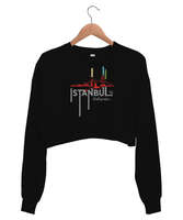 İstanbul - İstanbulu Dinliyorum Siyah Kadın Crop Sweatshirt - Tisho