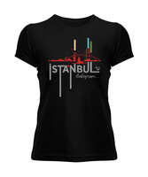İstanbul - İstanbulu Dinliyorum Siyah Kadın Tişört - Tisho