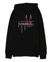 İstanbul - İstanbulu Dinliyorum Siyah Oversize Unisex Kapüşonlu Sweatshirt - Tisho