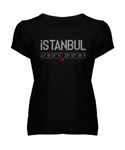 Tisho - İstanbul Koordinatlar Kadın V Yaka Tişört