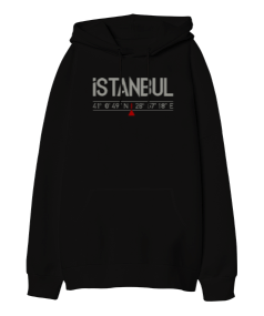 İstanbul Koordinatlar Oversize Unisex Kapüşonlu Sweatshirt - Tisho