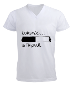 Istanbul loading yazılı Erkek Kısa Kol V Yaka Tişört - Tisho