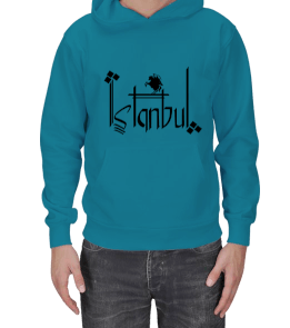 İstanbul-Mavi T-shirt Erkek Kapşonlu - Tisho