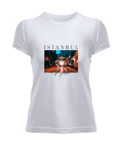 İstanbul - Moda Baskılı Beyaz Kadın Tişört - Tisho