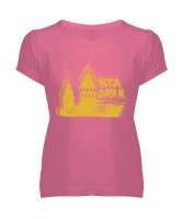 İSTANBUL Pembe Kadın V Yaka Tişört - Tisho