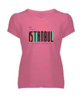 İSTANBUL Pembe Kadın V Yaka Tişört - Tisho