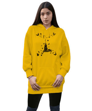 İSTANBUL SARI BAYAN SWEETSHİRT Kadın Uzun Hoodie Kapüşonlu Sweatshirt - Tisho