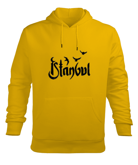 Tisho - İstanbul-Sarı Sweatshirt Erkek Kapüşonlu Hoodie Sweatshirt