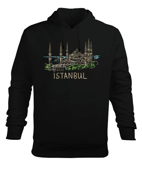 Tisho - Istanbul Şehir Tasarımı Siyah Erkek Kapüşonlu Hoodie Sweatshirt