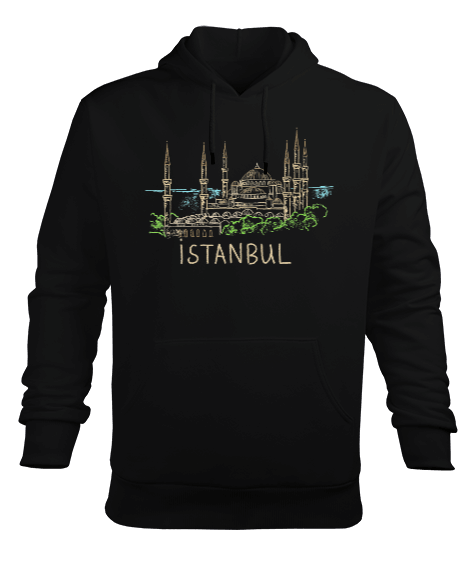 Istanbul Şehir Tasarımı Siyah Erkek Kapüşonlu Hoodie Sweatshirt - Tisho