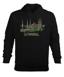 Istanbul Şehir Tasarımı Siyah Erkek Kapüşonlu Hoodie Sweatshirt - Tisho