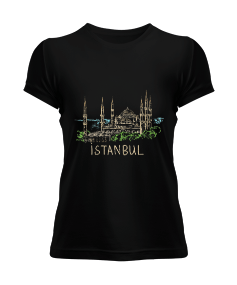 Istanbul Şehir Tasarımı Siyah Kadın Tişört - Tisho
