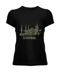 Istanbul Şehir Tasarımı Siyah Kadın Tişört - Tisho