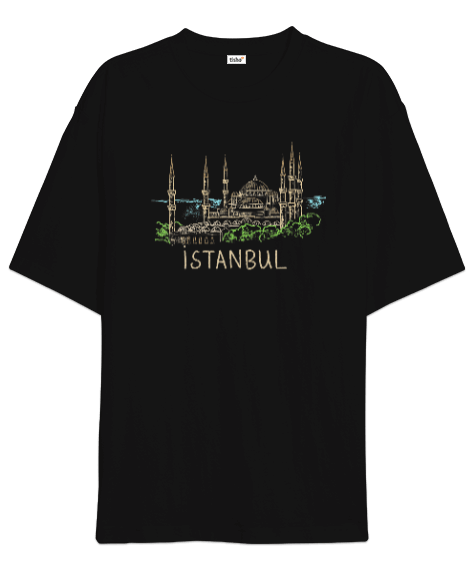 Tisho - Istanbul Şehir Tasarımı Siyah Oversize Unisex Tişört