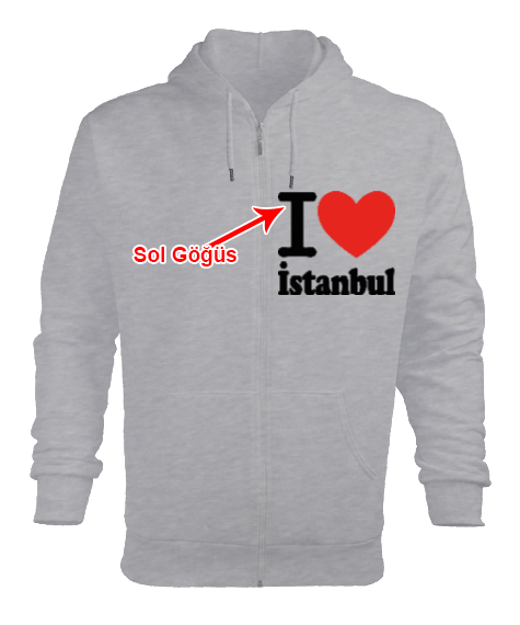 İstanbul seviyorum baskılı erkek Erkek Kapşonlu Fermuarlı - Tisho