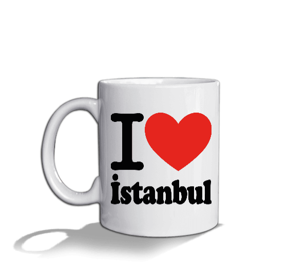 İstanbul seviyorum ve Galata Kulesi baskılı Beyaz Kupa Bardak