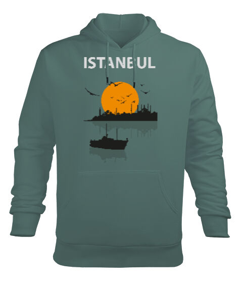 Tisho - İSTANBUL SİLUET Çağla Yeşili Erkek Kapüşonlu Hoodie Sweatshirt