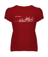 İstanbul Silüet Kırmızı Kadın V Yaka Tişört - Tisho