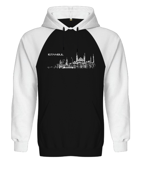 Tisho - İstanbul Silüet Siyah/Beyaz Orjinal Reglan Hoodie Unisex Sweatshirt
