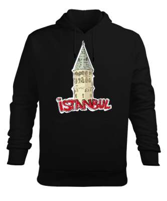 istanbul Siyah Erkek Kapüşonlu Hoodie Sweatshirt - Tisho