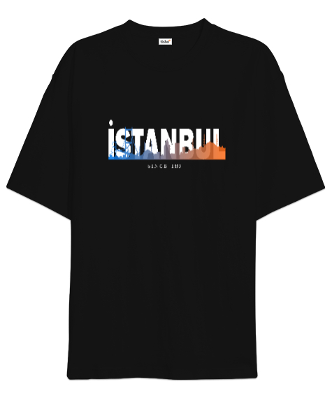 Tisho - İSTANBUL Siyah Oversize Unisex Tişört