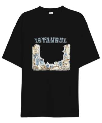 İstanbul Siyah Oversize Unisex Tişört - Tisho