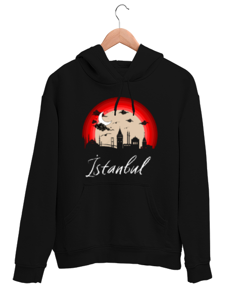 Tisho - İstanbul Siyah Unisex Kapşonlu Sweatshirt