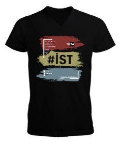 İstanbul Temalı Erkek Kısa Kol V Yaka Tişört - Tisho