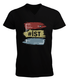 İstanbul Temalı Erkek Kısa Kol V Yaka Tişört - Tisho