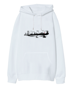 İstanbul Temalı Oversize Unisex Kapüşonlu Sweatshirt - Tisho