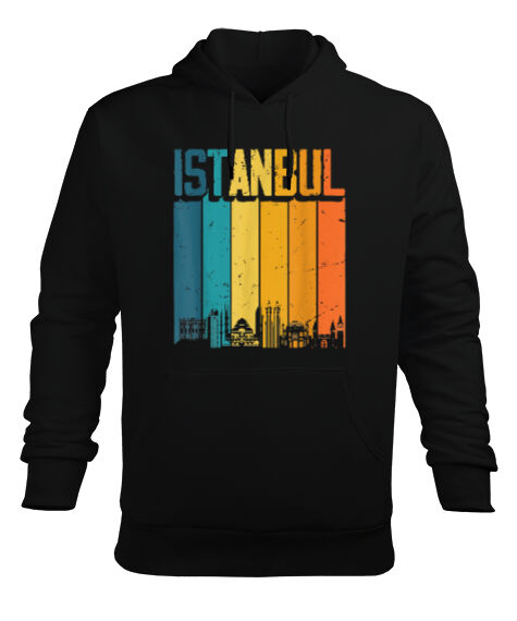 Tisho - Istanbul Turkey Türkiye Retro Vintage Sunset Baskılı Siyah Erkek Kapüşonlu Hoodie Sweatshirt