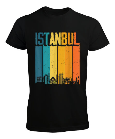 Tisho - Istanbul Turkey Türkiye Retro Vintage Sunset Baskılı Siyah Erkek Tişört