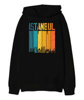 Istanbul Turkey Türkiye Retro Vintage Sunset Baskılı Siyah Oversize Unisex Kapüşonlu Sweatshirt - Tisho