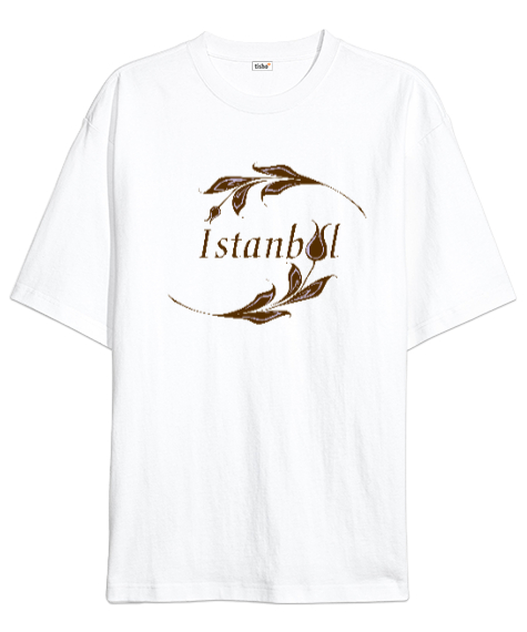 Tisho - İstanbul ve Lale Beyaz Oversize Unisex Tişört