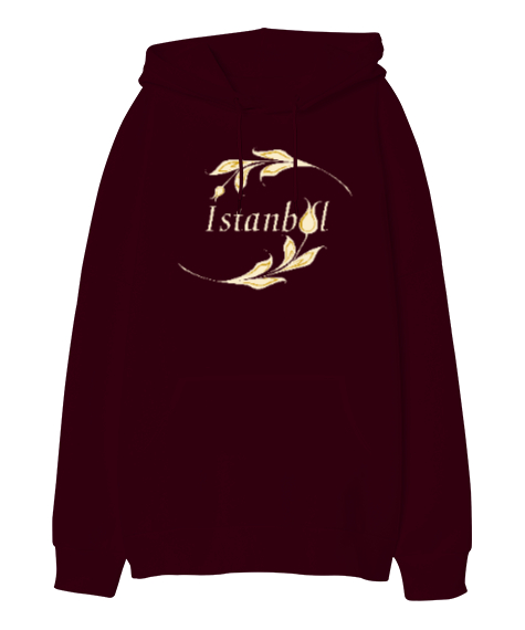 Tisho - İstanbul ve Lale Bordo Oversize Unisex Kapüşonlu Sweatshirt