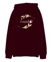 İstanbul ve Lale Bordo Oversize Unisex Kapüşonlu Sweatshirt - Tisho