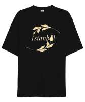 İstanbul ve Lale Siyah Oversize Unisex Tişört - Tisho