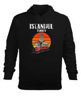 Istanbul Vintage Sunset Turkey Retro Tramvay Galata Baskılı Siyah Erkek Kapüşonlu Hoodie Sweatshirt - Tisho