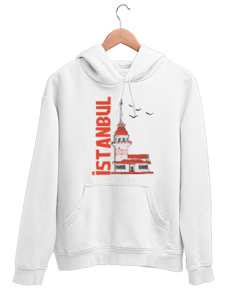 Tisho - İstanbul yazılı kapüşonlu Beyaz Unisex Kapşonlu Sweatshirt